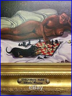 VINTAGE OIL PAINTING O/Canvas African American CHECKMATE NUDE Signed