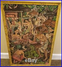 VINTAGE ORIGINAL BALINESE SIGNED PAINTING, BALI PAINTING, UBUD STYLE 38 x 25