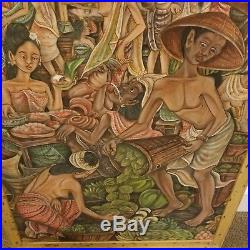 VINTAGE ORIGINAL BALINESE SIGNED PAINTING, BALI PAINTING, UBUD STYLE 38 x 25