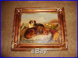 Vintage Original Oil Painting Of Dogs With Sheep In Gilded Frame, Signed Robert