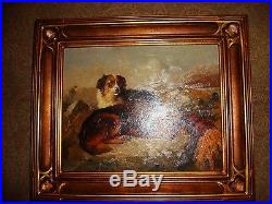 Vintage Original Oil Painting Of Dogs With Sheep In Gilded Frame, Signed Robert