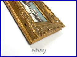 VINTAGE ORIGINAL OIL Painting Winter Scene GOLD ORNATE WOOD GESSO FRAME SIGNED