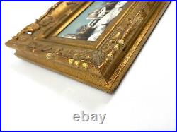 VINTAGE ORIGINAL OIL Painting Winter Scene GOLD ORNATE WOOD GESSO FRAME SIGNED