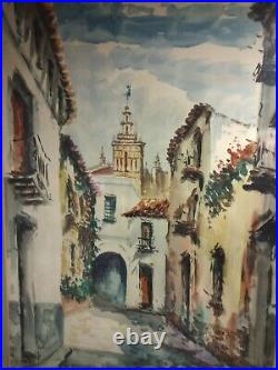 VINTAGE ORIGINAL WATERCOLOR Painting! SPANISH VILLAGE. SIGNED by Artist