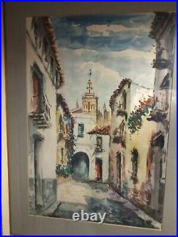 VINTAGE ORIGINAL WATERCOLOR Painting! SPANISH VILLAGE. SIGNED by Artist
