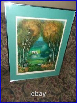 VINTAGE PAINTING WHITE HORSE DRINKING Louis Tone FRAMED signed numbered original