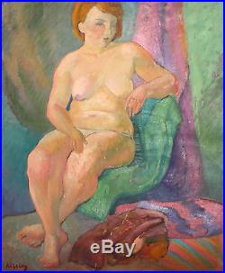 Vintage Polish Modernist Nude Woman Portrait Oil Painting Signed Kisling