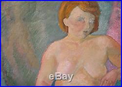 Vintage Polish Modernist Nude Woman Portrait Oil Painting Signed Kisling
