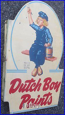 VINTAGE RARE 1954 DUTCH BOY PAINT DBL. SIDED METAL SIGN With FLANGE