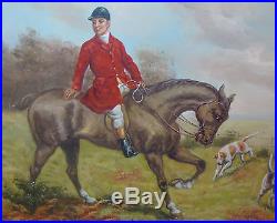 VINTAGE SIGNED OIL PAINTING ENGLISH FOX HUNTING (47x36 inches size)