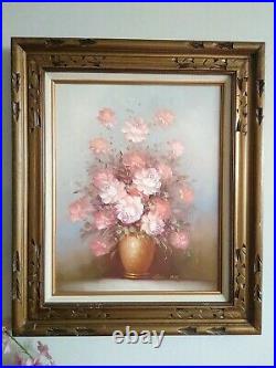VINTAGE Still life by Robert Cox Original Art Signed Oil on canvas Floral Framed