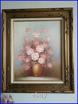 VINTAGE Still life by Robert Cox Original Art Signed Oil on canvas Floral Framed