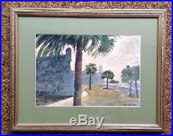 Vintage Watercolor Painting Of St Augustine Fl Fort Marion Signed Walter Cole