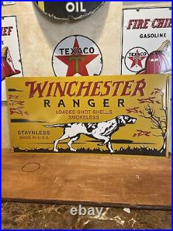 VINTAGE''WINCHESTER RANGER'' STAYNLESS 14.5x 29 INCH Painted metal DEALER SIGN
