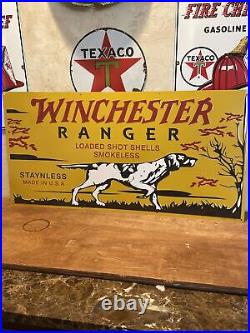 VINTAGE''WINCHESTER RANGER'' STAYNLESS 14.5x 29 INCH Painted metal DEALER SIGN