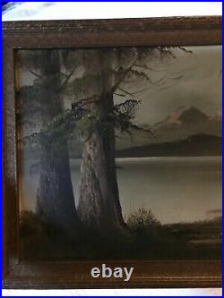 VINTAGE landscape original oil PAINTING hand painted antique mountain lake