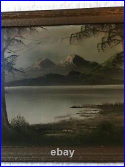 VINTAGE landscape original oil PAINTING hand painted antique mountain lake