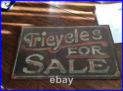 VINTAGE old hand painted Tricycles for sale heavy steel sign