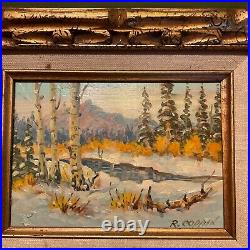 VINTAGE small Colorado landscape original oil PAINTING hand painted by Coppin