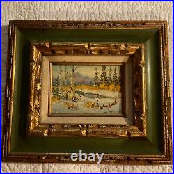 VINTAGE small Colorado landscape original oil PAINTING hand painted by Coppin