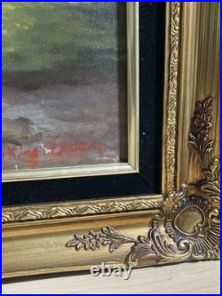 VNTG Framed & Signed Oil Canvas Painting V. King Green 35x 29 Gold Frame