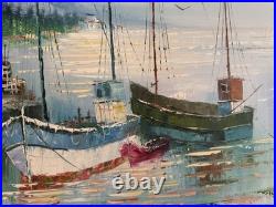 VNTG Mid Century Original Oil Of Coastal Fishing Village Signed By A Simpson