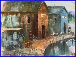 VNTG Mid Century Original Oil Of Coastal Fishing Village Signed By A Simpson