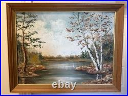 VTG 1913 oil Painting Birch Tree Landscape Signed By ELSIE JOHNSON