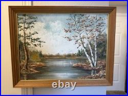 VTG 1913 oil Painting Birch Tree Landscape Signed By ELSIE JOHNSON