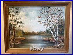 VTG 1913 oil Painting Birch Tree Landscape Signed By ELSIE JOHNSON