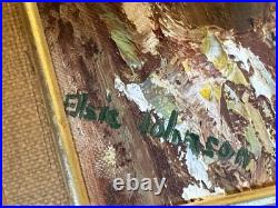 VTG 1913 oil Painting Birch Tree Landscape Signed By ELSIE JOHNSON