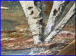 VTG 1913 oil Painting Birch Tree Landscape Signed By ELSIE JOHNSON