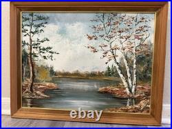 VTG 1913 oil Painting Birch Tree Landscape Signed By ELSIE JOHNSON