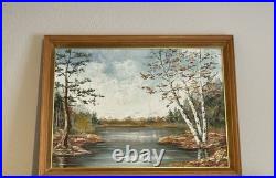 VTG 1913 oil Painting Birch Tree Landscape Signed By ELSIE JOHNSON