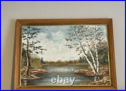 VTG 1913 oil Painting Birch Tree Landscape Signed By ELSIE JOHNSON