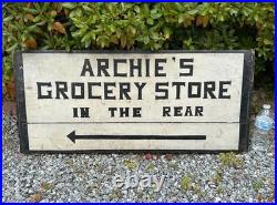 VTG 1930s Archie's Grocery Store Wooden Advertising Sign Double Sided Hand Paint