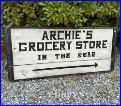 VTG 1930s Archie's Grocery Store Wooden Advertising Sign Double Sided Hand Paint