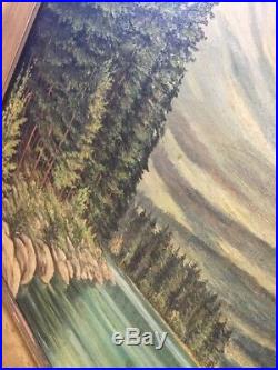 VTG 1954 Mid Century Mountain Scene Oil Painting Canvas Hand Painted SIGNED