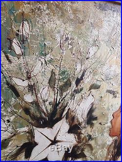 VTG 1969 ORIGINAL Chinese Oil on Canvas Painting Girl, Flowers' Signed 36