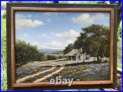 VTG 1970s Royce Roberts Bluebonnets Oil Painting Original Signed Framed 22x28
