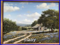 VTG 1970s Royce Roberts Bluebonnets Oil Painting Original Signed Framed 22x28