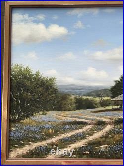 VTG 1970s Royce Roberts Bluebonnets Oil Painting Original Signed Framed 22x28