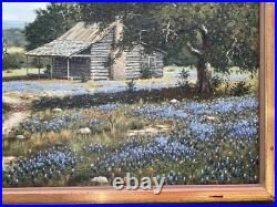 VTG 1970s Royce Roberts Bluebonnets Oil Painting Original Signed Framed 22x28