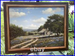 VTG 1970s Royce Roberts Bluebonnets Oil Painting Original Signed Framed 22x28