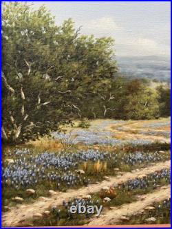 VTG 1970s Royce Roberts Bluebonnets Oil Painting Original Signed Framed 22x28