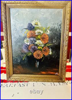 VTG 1971 Artist Signed Jacque Original Oil on Canvas Framed Floral Still Life