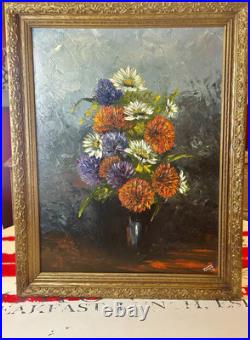 VTG 1971 Artist Signed Jacque Original Oil on Canvas Framed Floral Still Life