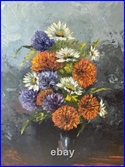 VTG 1971 Artist Signed Jacque Original Oil on Canvas Framed Floral Still Life