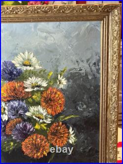 VTG 1971 Artist Signed Jacque Original Oil on Canvas Framed Floral Still Life
