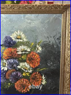 VTG 1971 Artist Signed Jacque Original Oil on Canvas Framed Floral Still Life